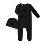 Little Label Black Velvet Crown Robe Footie and Hat