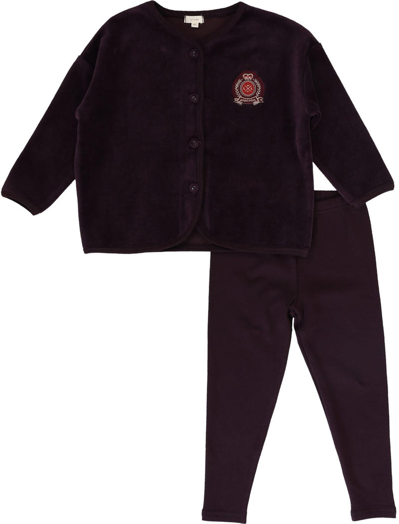 Lil Legs Velour Crest Lounge Set - Eggplant