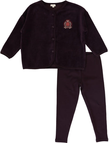 Lil Legs Velour Crest Lounge Set - Eggplant