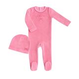 Little Label Little Love Velour Footie And Hat - Pink/Red