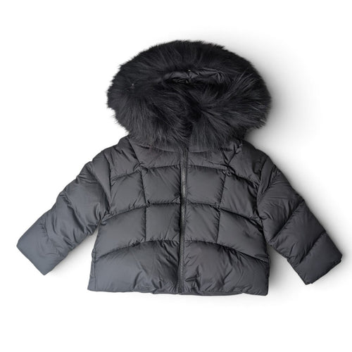 Bomboogie Padded Hooded Jacket With Racoon Fur - Black