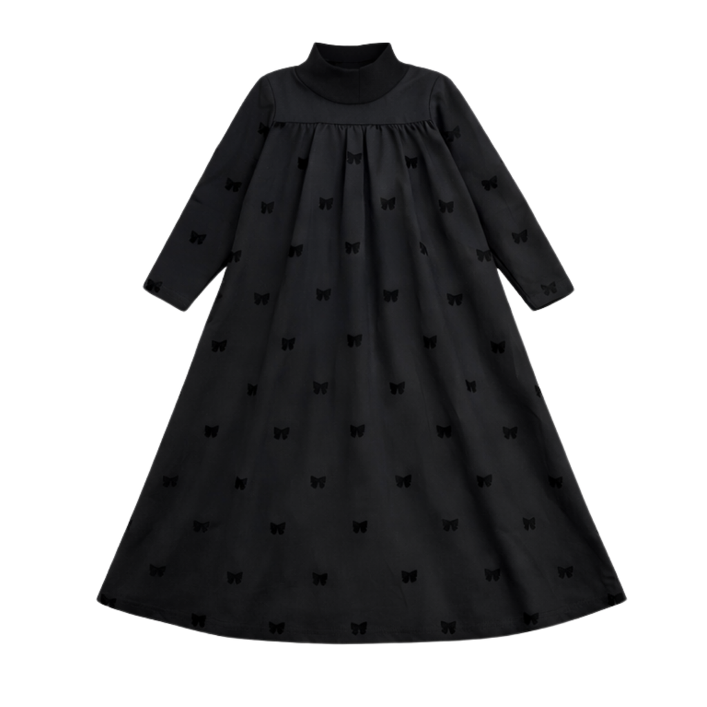 Little Label Long Maxi All Over Bow Print Robe - Black