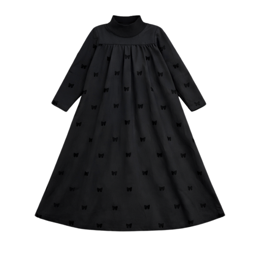 Little Label Long Maxi All Over Bow Print Robe - Black