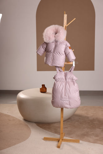 Mantel Padded Jacket With Zippered Gathered Overall - Light Pink
