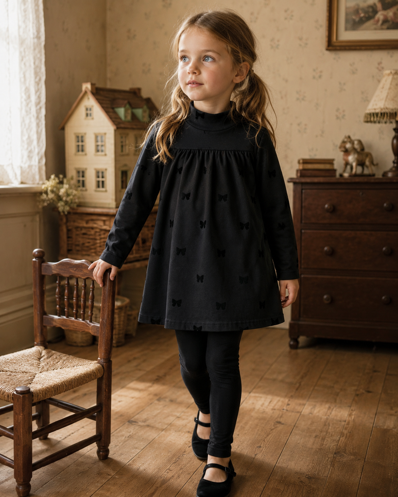 Little Label 2Pc All Over Bow Print Robe Set - Black