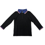Bopop Blue white Red Collar Boys Polo LONG SLEEVE - Black