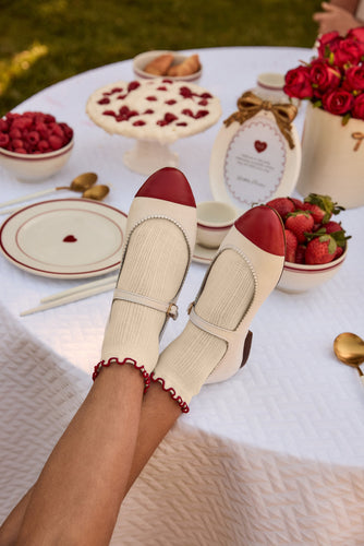 Little Parni Mary Jane Shoes (B-002) - White/Red