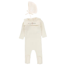 Load image into Gallery viewer, Lilette Knit Collar Footie &amp; Bonnet - Cream (Girls)