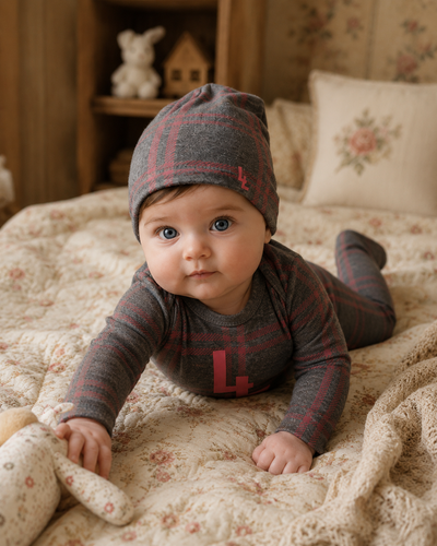 Little Label Red Plaid Logo Footie And Hat
