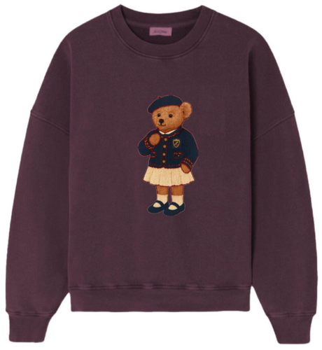 Lil Legs Girls Bear Sweatshirt - Washed Burgundy