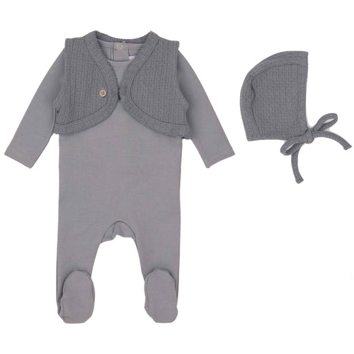Mini Label Boys Knit Vest Footie And Bonnet
