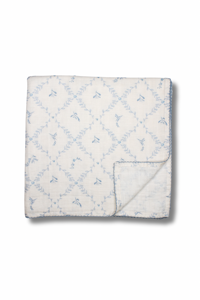 Little Threads Blue Lattice Muslin Blanket