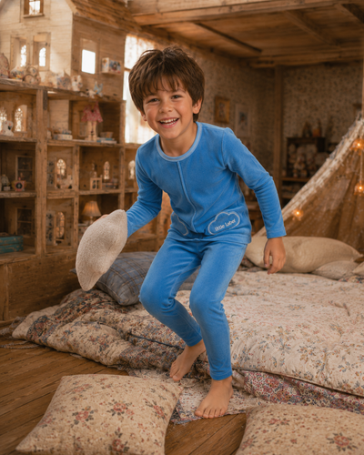 Little Label Blue Velour Cloud Pocket Pajamas