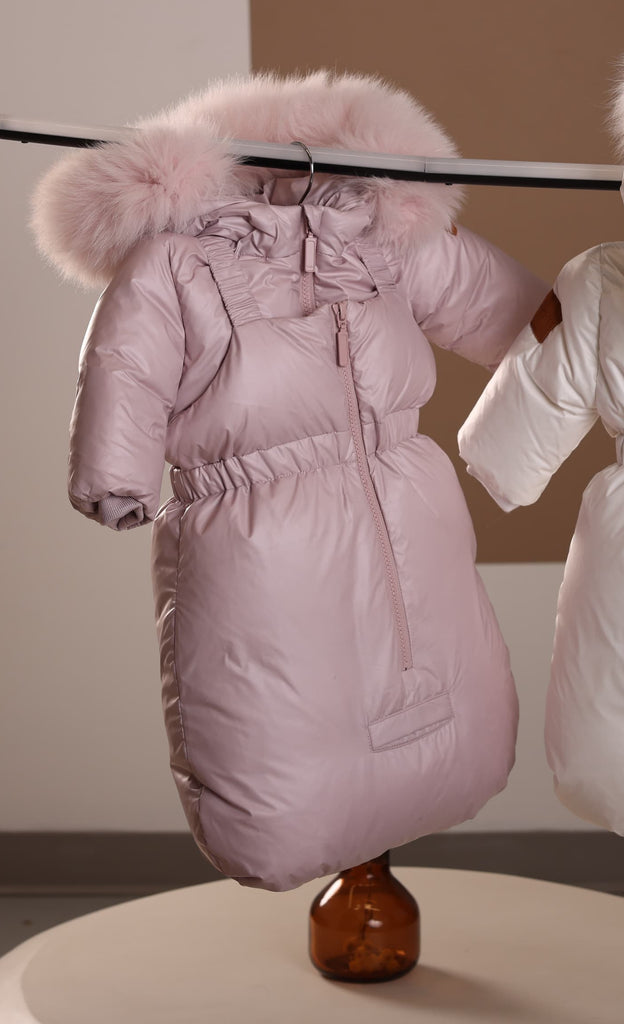 Mantel Padded Jacket With Zippered Gathered Overall - Light Pink