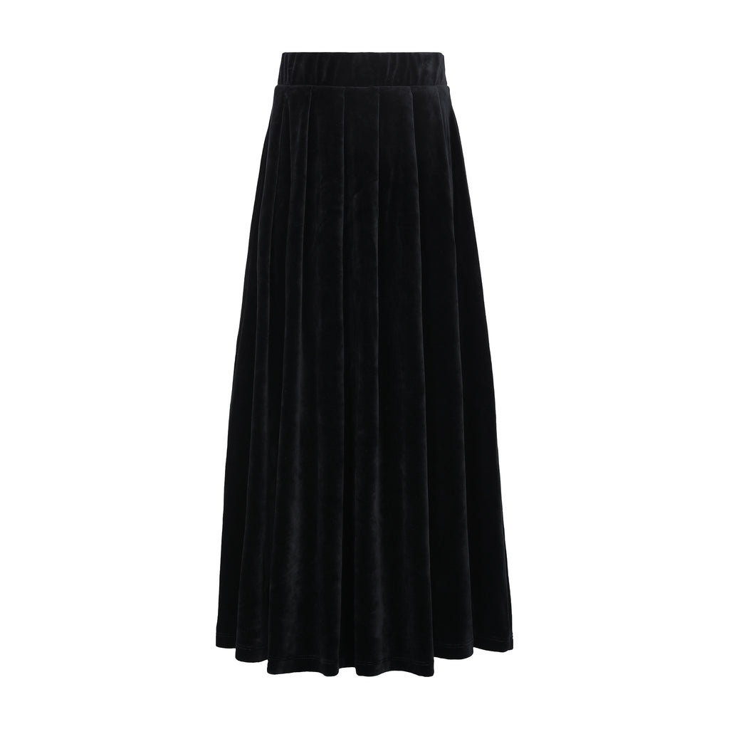 Little Parni Velour Pleated Maxi Skirt (K594) - Black