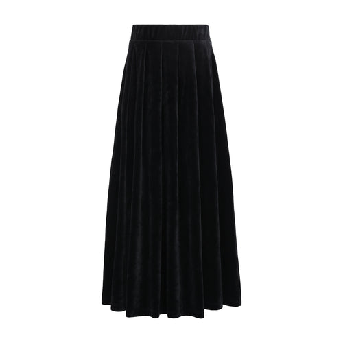 Little Parni Velour Pleated Maxi Skirt (K594) - Black