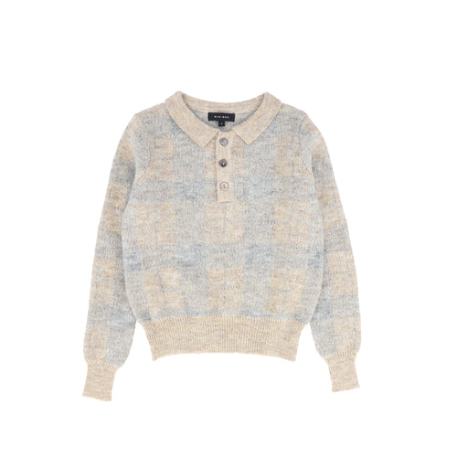 Bamboo Plaid Knit Collar Sweater - Light Grey