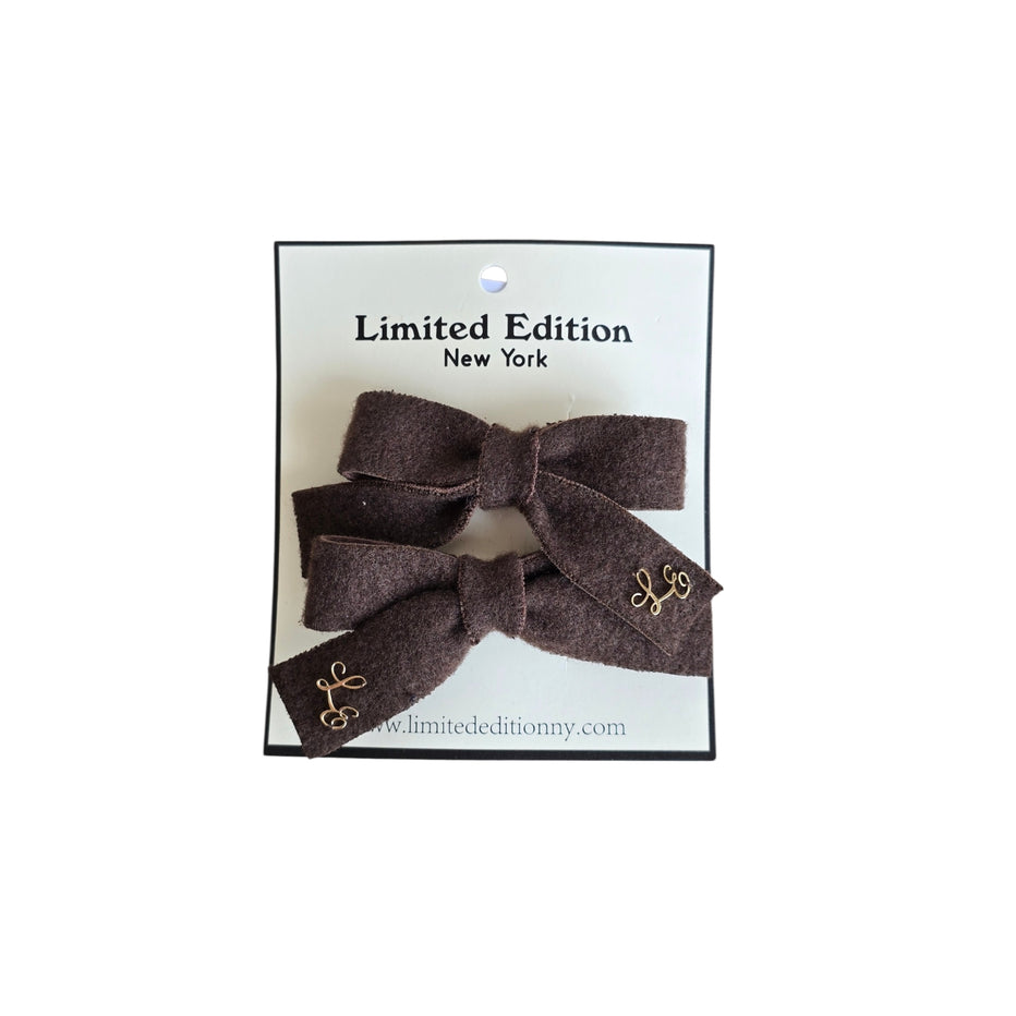 Limited Edition 2Pk Brushed Wool Mini Bow - Chocolate