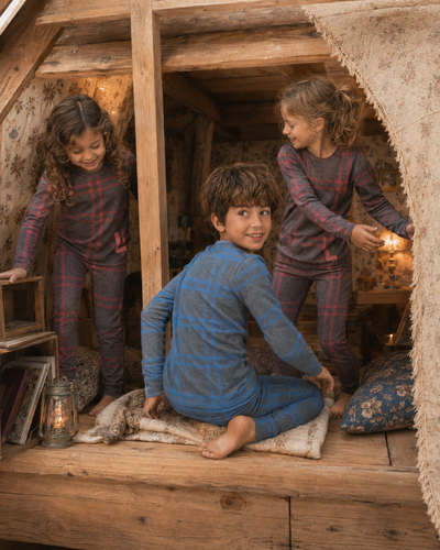 Little Label Blue Plaid Logo Pajamas