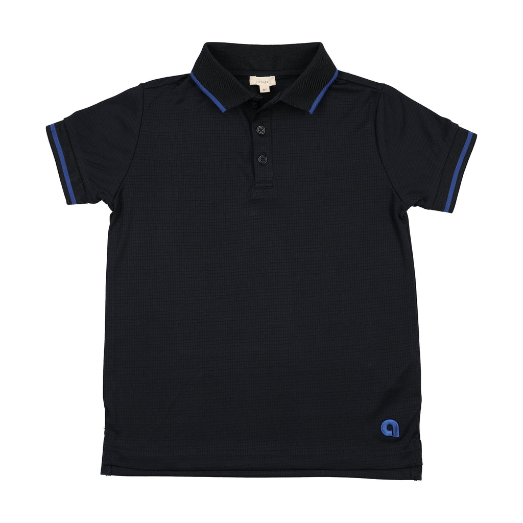 Lil Legs Textured Sports Polo  - Navy (Short Sleeve)