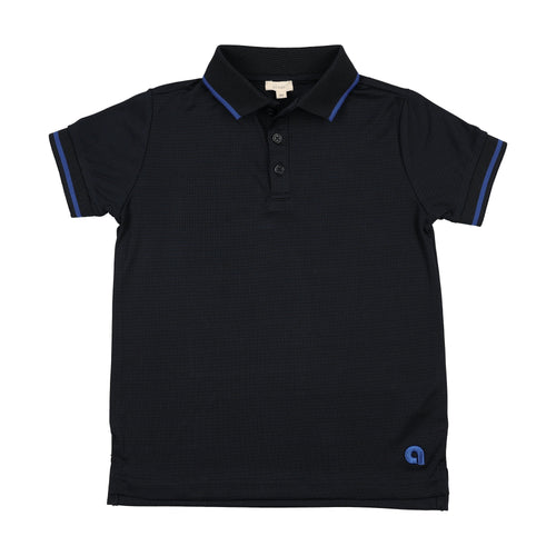 Lil Legs Textured Sports Polo  - Navy (Short Sleeve)
