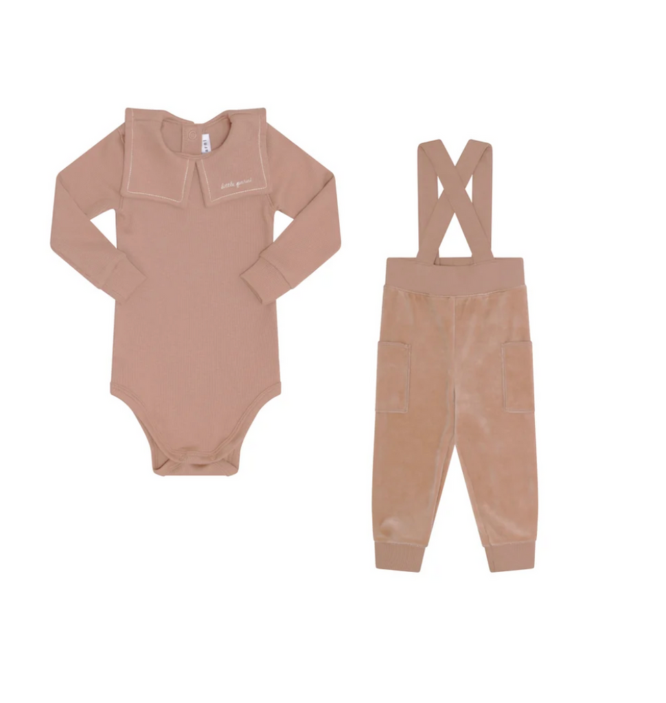 Little Parni Velour Overall Set (K726) - Pink