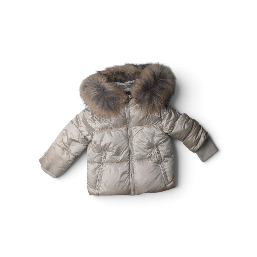 Bomboogie Hooded Baby Down Jacket With Racoon Fur - Crystal Grey
