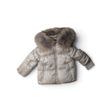 Load image into Gallery viewer, Bomboogie Hooded Baby Down Jacket With Racoon Fur - Crystal Grey