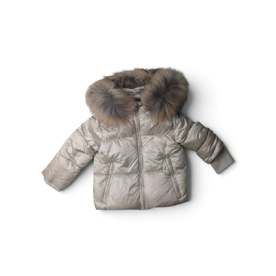 Bomboogie Hooded Baby Down Jacket With Racoon Fur - Crystal Grey