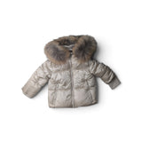 Bomboogie Hooded Baby Down Jacket With Racoon Fur - Crystal Grey
