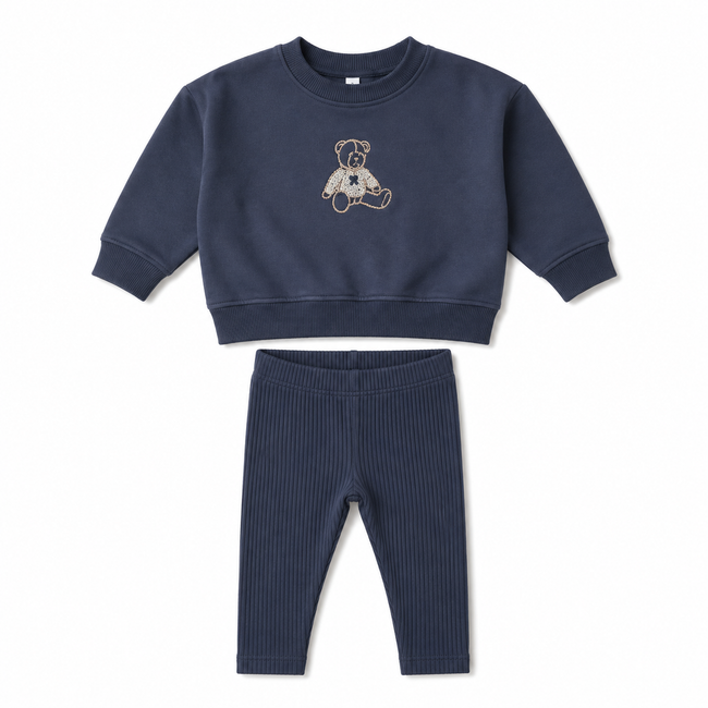 Lilette Sweet Bear Toddler Set - Off Navy