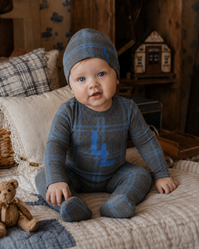 Little Label Blue Plaid Logo Footie And Hat