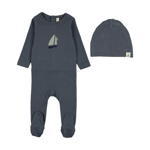 Lilette Nautical Graphic Footie And Hat Set - Off Navy
