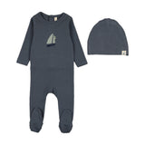 Lilette Nautical Graphic Footie And Hat Set - Off Navy