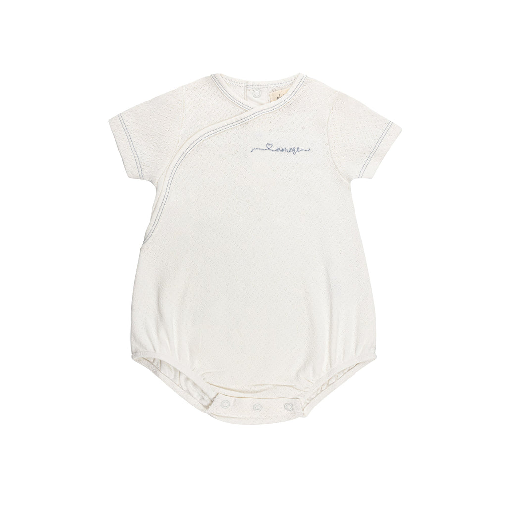 Ely's & Co Organic Amore Pointelle Collection Romper - Ivory/Metallic Blue