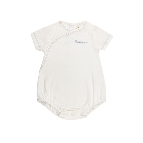 Ely's & Co Organic Amore Pointelle Collection Romper - Ivory/Metallic Blue