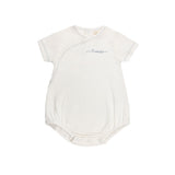 Ely's & Co Organic Amore Pointelle Collection Romper - Ivory/Metallic Blue