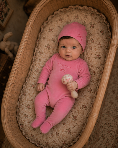 Little Label Little Love Velour Footie And Hat - Pink/Red