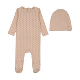 Lilette Gem Stripe Footie And Hat Set - Dusty Pink