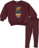 Lil Legs Girls Bear Sweatshirt Set - Washed Burgundy
