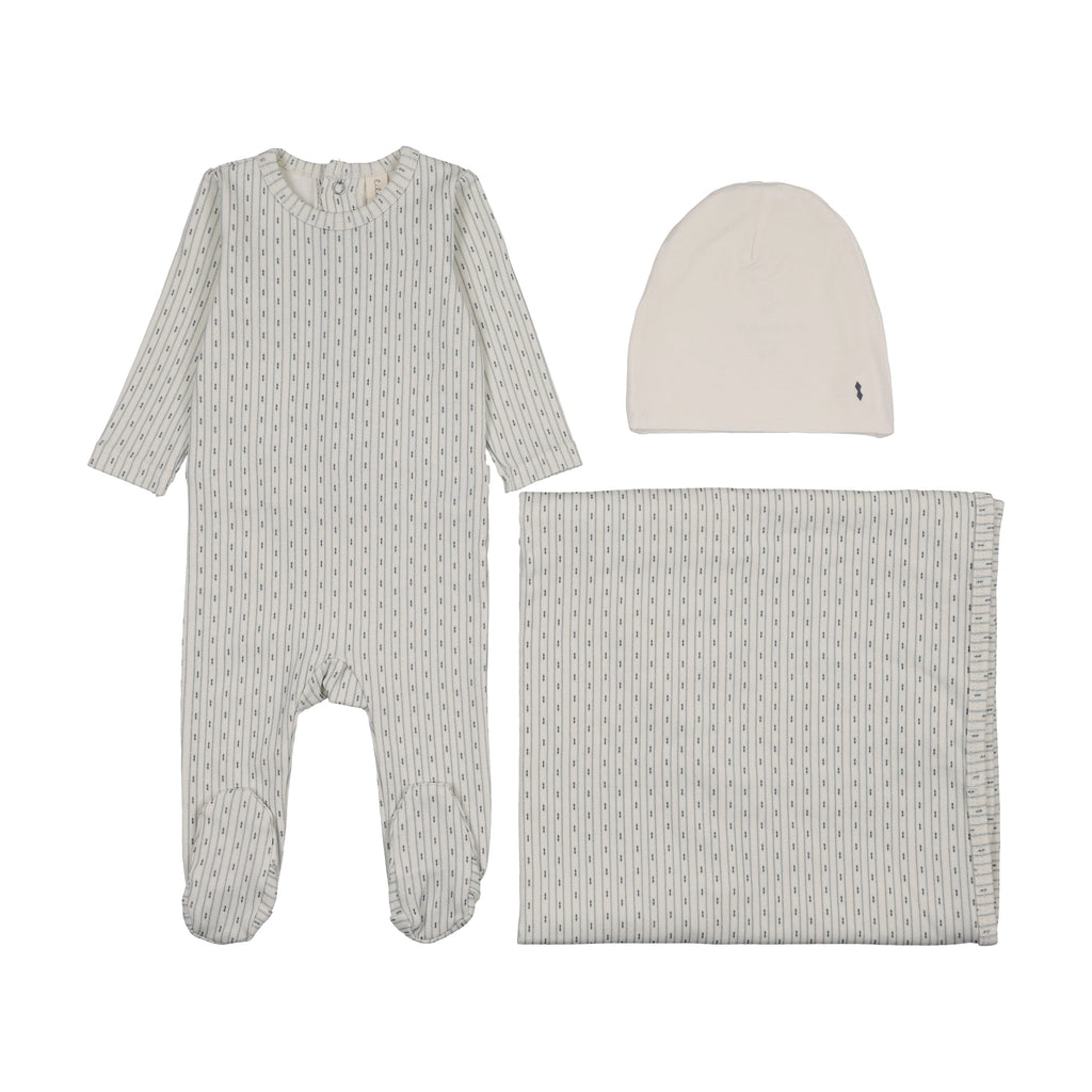 Lilette Gem Stripe Layette Set - Cream/Blue