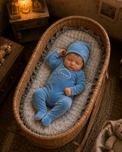 Little Label Blue Velour Cloud Footie And Hat