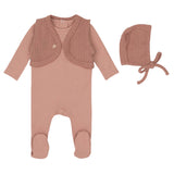 Mini Label Girls Knit Vest Footie And Bonnet