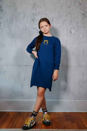 Limited Edition Plaid Bow Sweat Dress - Blue