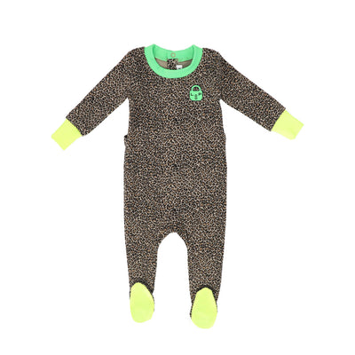 Little Parni Leopard Footie And Hat (PJ111) - Green