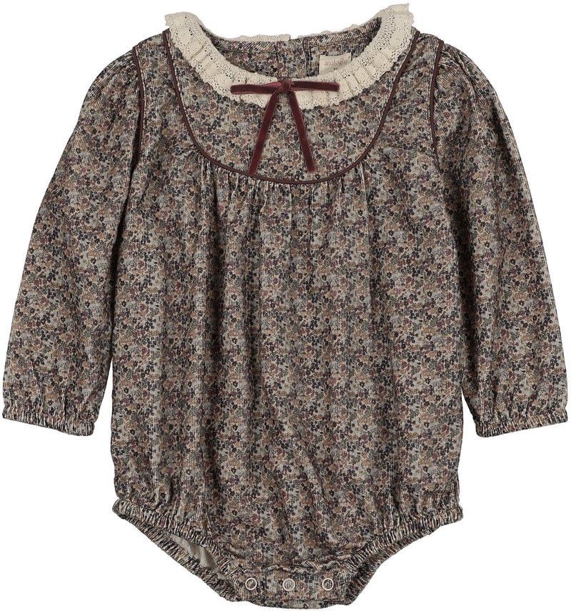 Lil Legs Home Garden Girls Romper - Oxford Tan Print