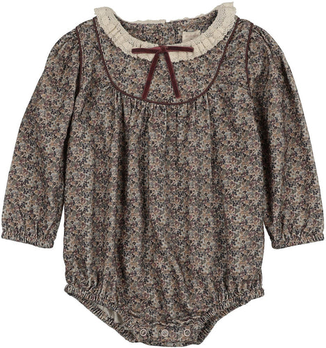 Lil Legs Home Garden Girls Romper - Oxford Tan Print