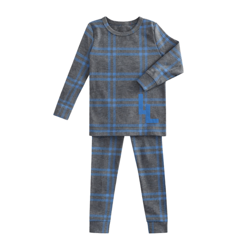 Little Label Blue Plaid Logo Pajamas