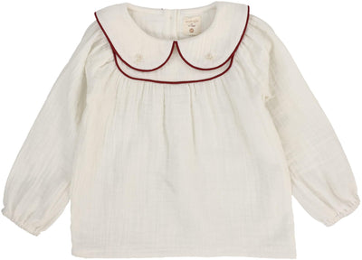 Lil Legs Girls Embroidered Shirt - Cream/Deep Red