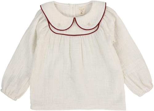 Lil Legs Girls Embroidered Shirt - Cream/Deep Red